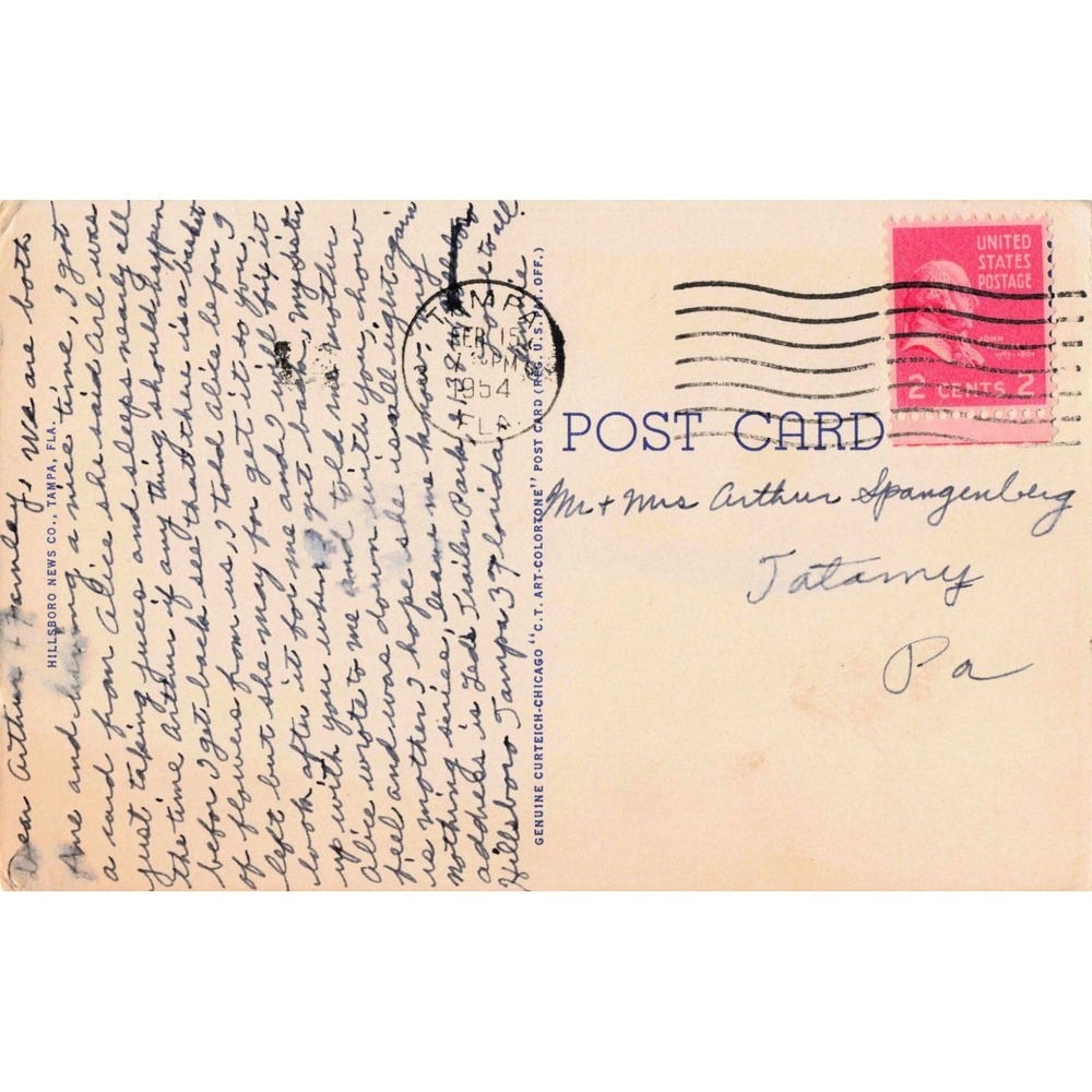 Vintage Tampa International Airport Florida Linen Postcard 1954 Postmark Tarmac - Picture 2 of 2